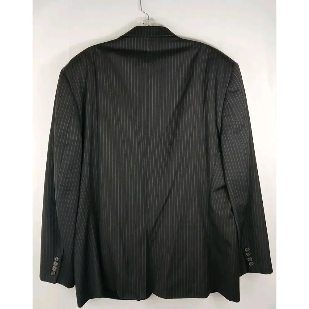 Ralph Lauren Pinstripe Wool Suit Blazer & Pants Blk Sz 48R 38Wx 32L 69456/90736